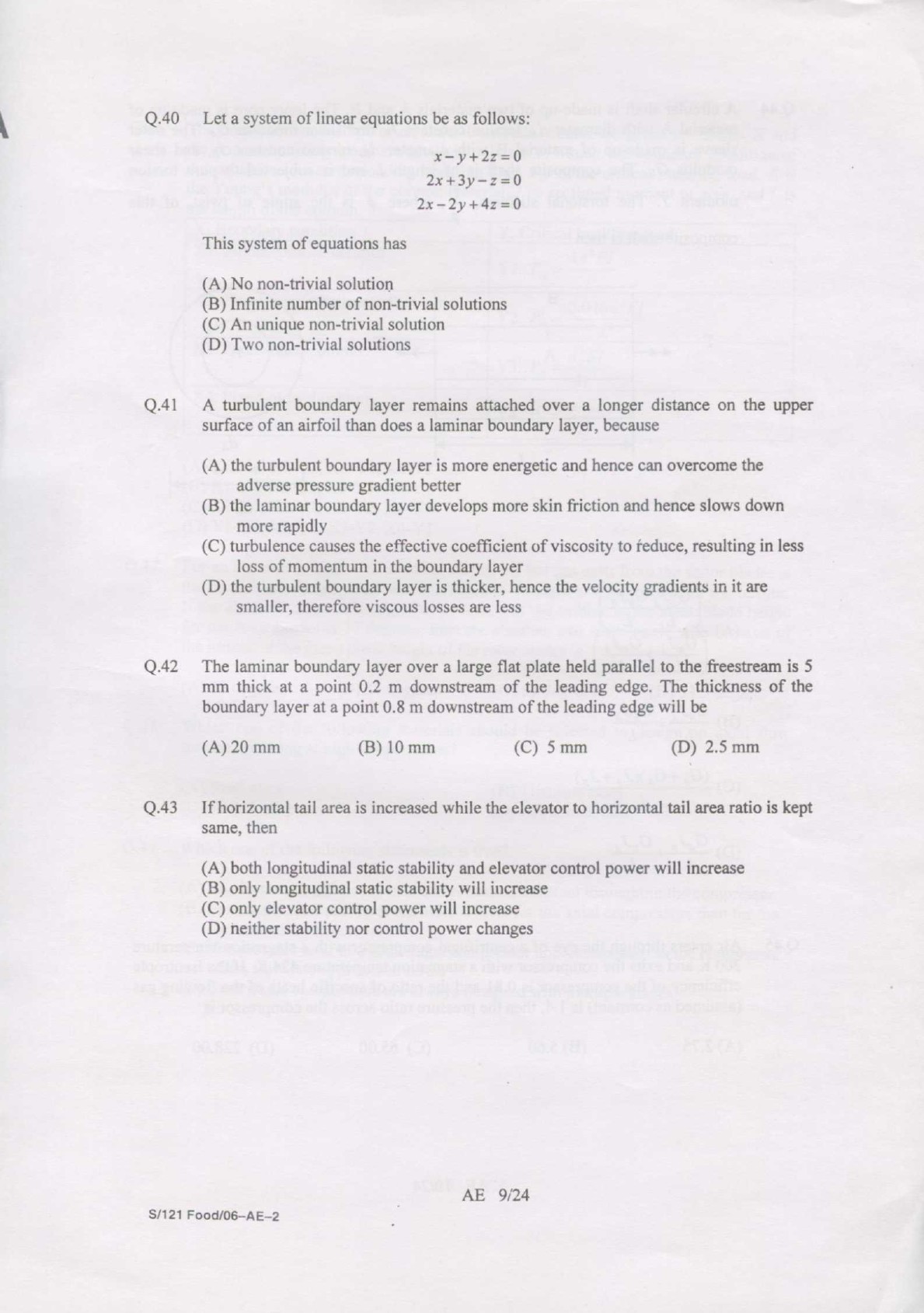 GATE Exam 2007 Aerospace Engineering Question Paper 9