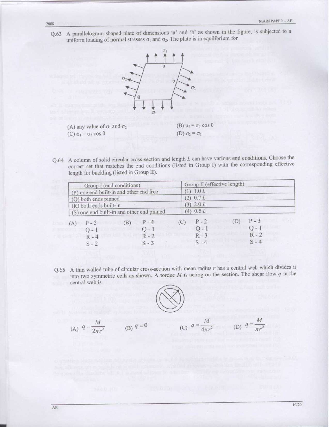 GATE Exam 2008 Aerospace Engineering Question Paper 10