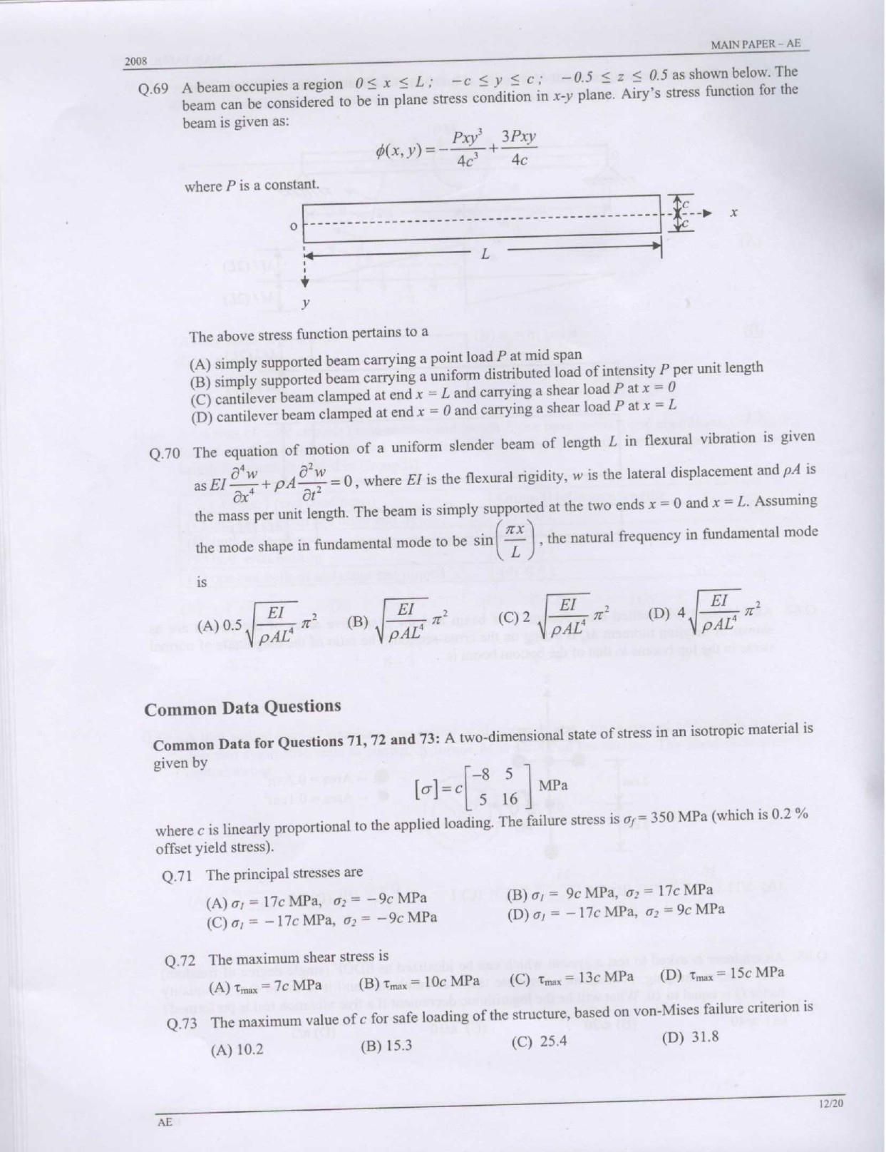 GATE Exam 2008 Aerospace Engineering Question Paper 12