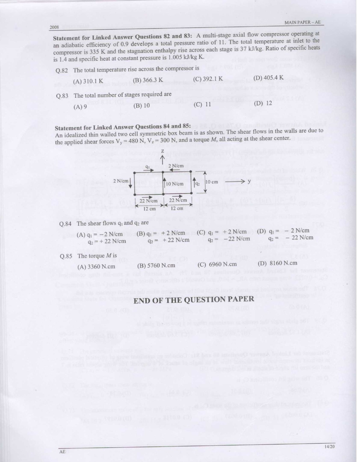GATE Exam 2008 Aerospace Engineering Question Paper 14