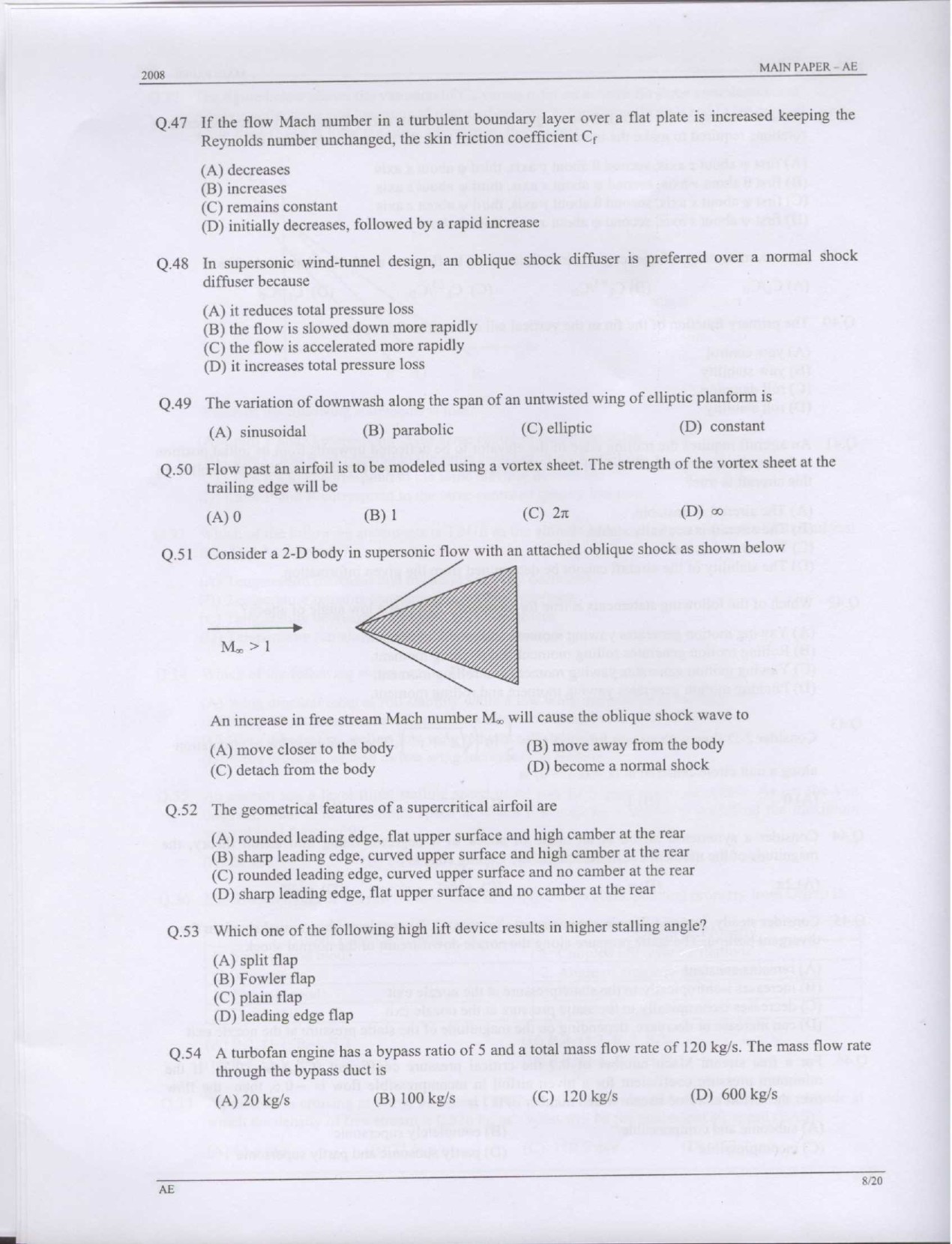 GATE Exam 2008 Aerospace Engineering Question Paper 8