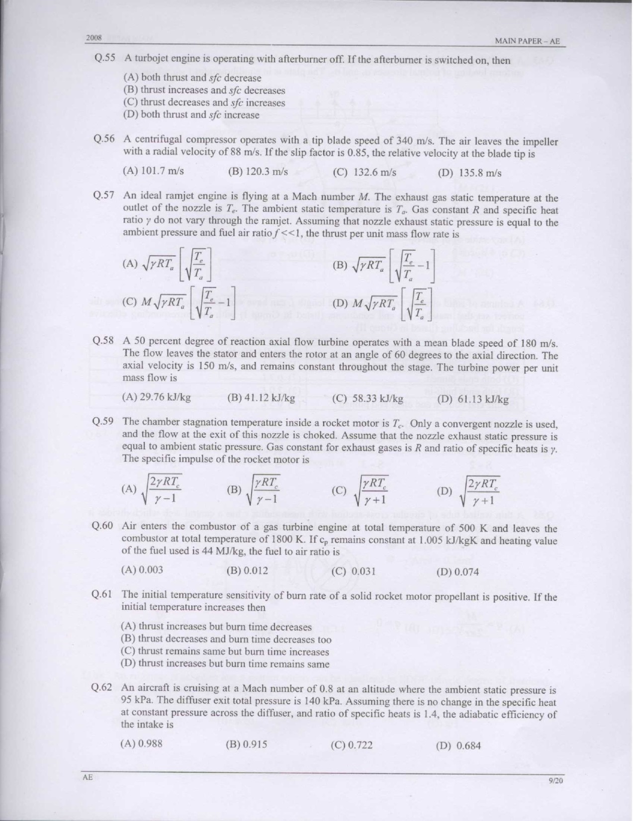 GATE Exam 2008 Aerospace Engineering Question Paper 9