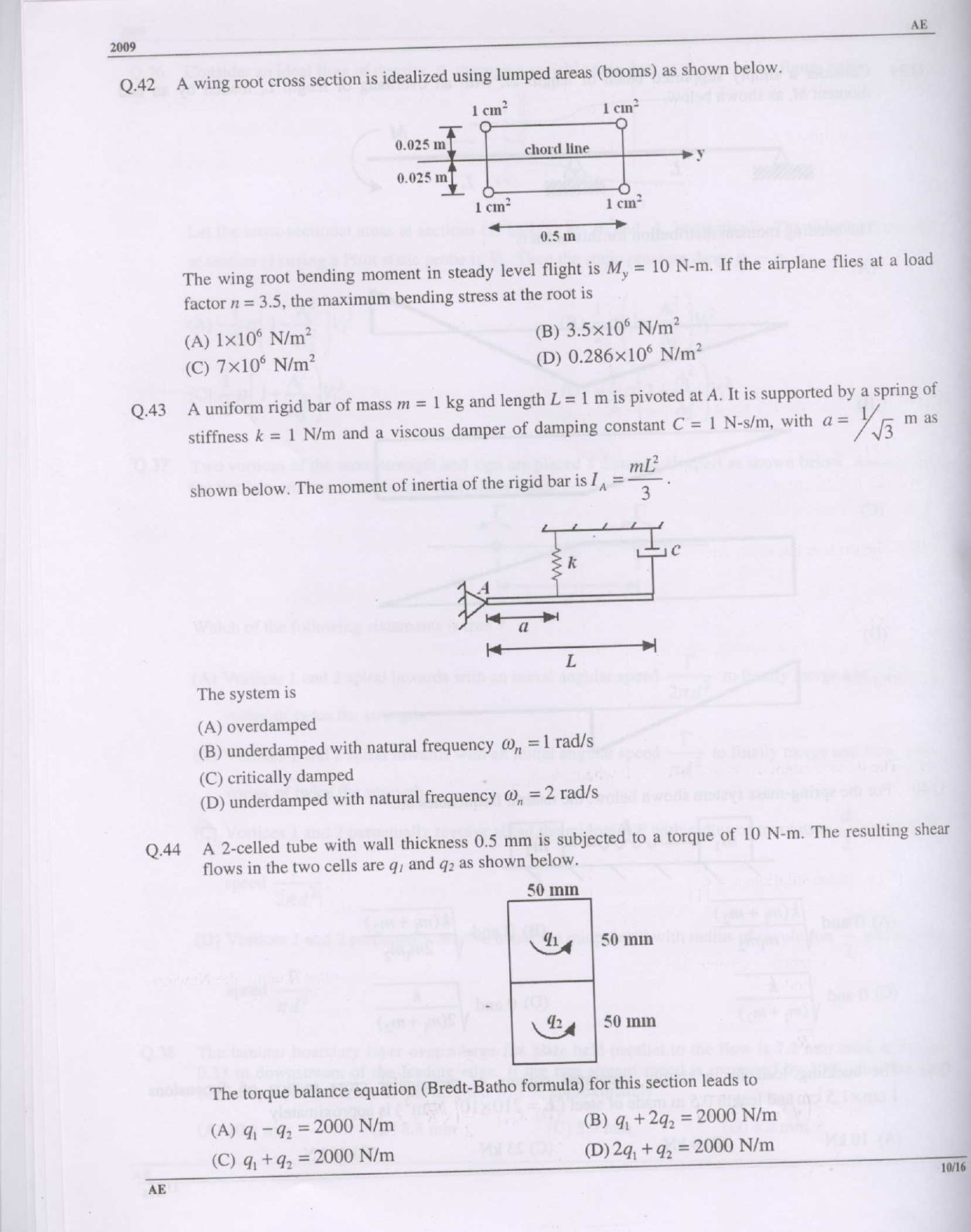 GATE Exam 2009 Aerospace Engineering Question Paper 10