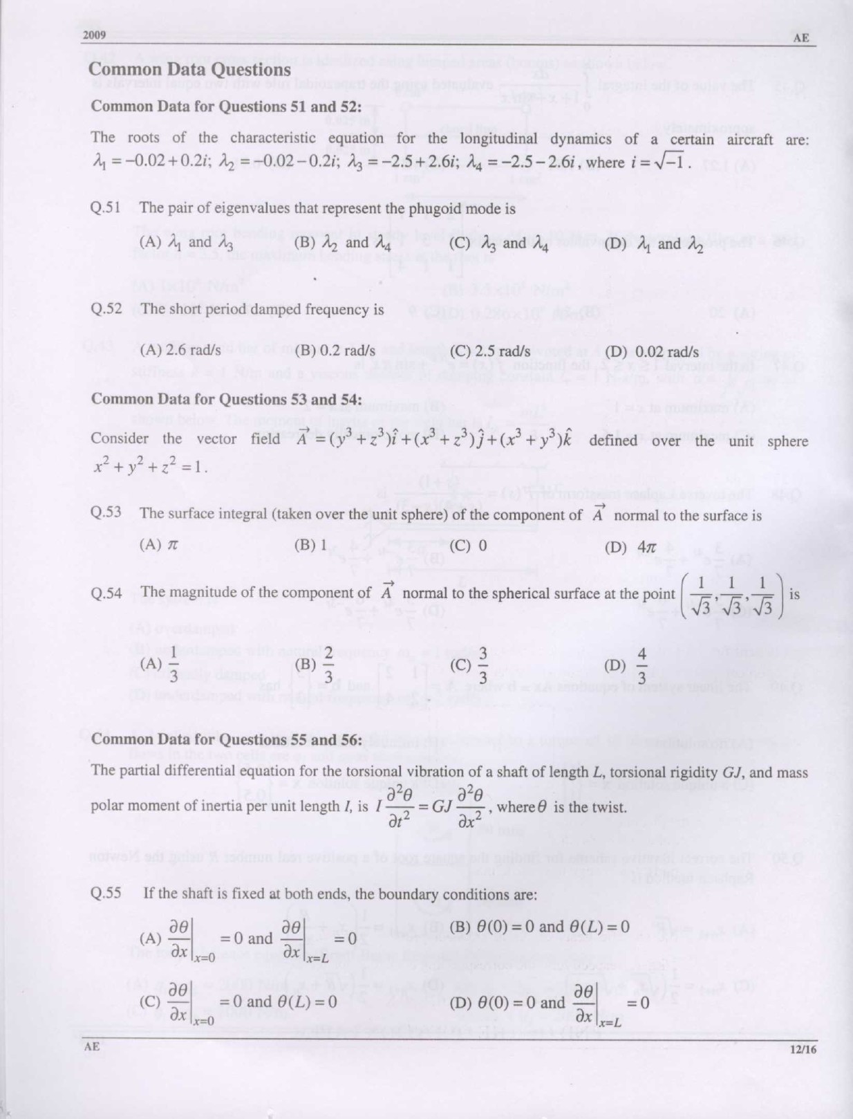 GATE Exam 2009 Aerospace Engineering Question Paper 12