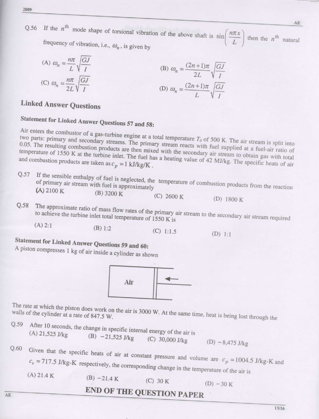 GATE Exam 2009 Aerospace Engineering Question Paper 13