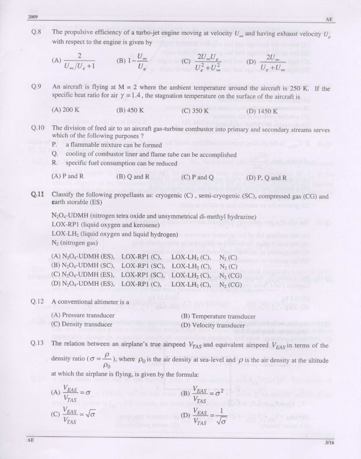 GATE Exam 2009 Aerospace Engineering Question Paper 3
