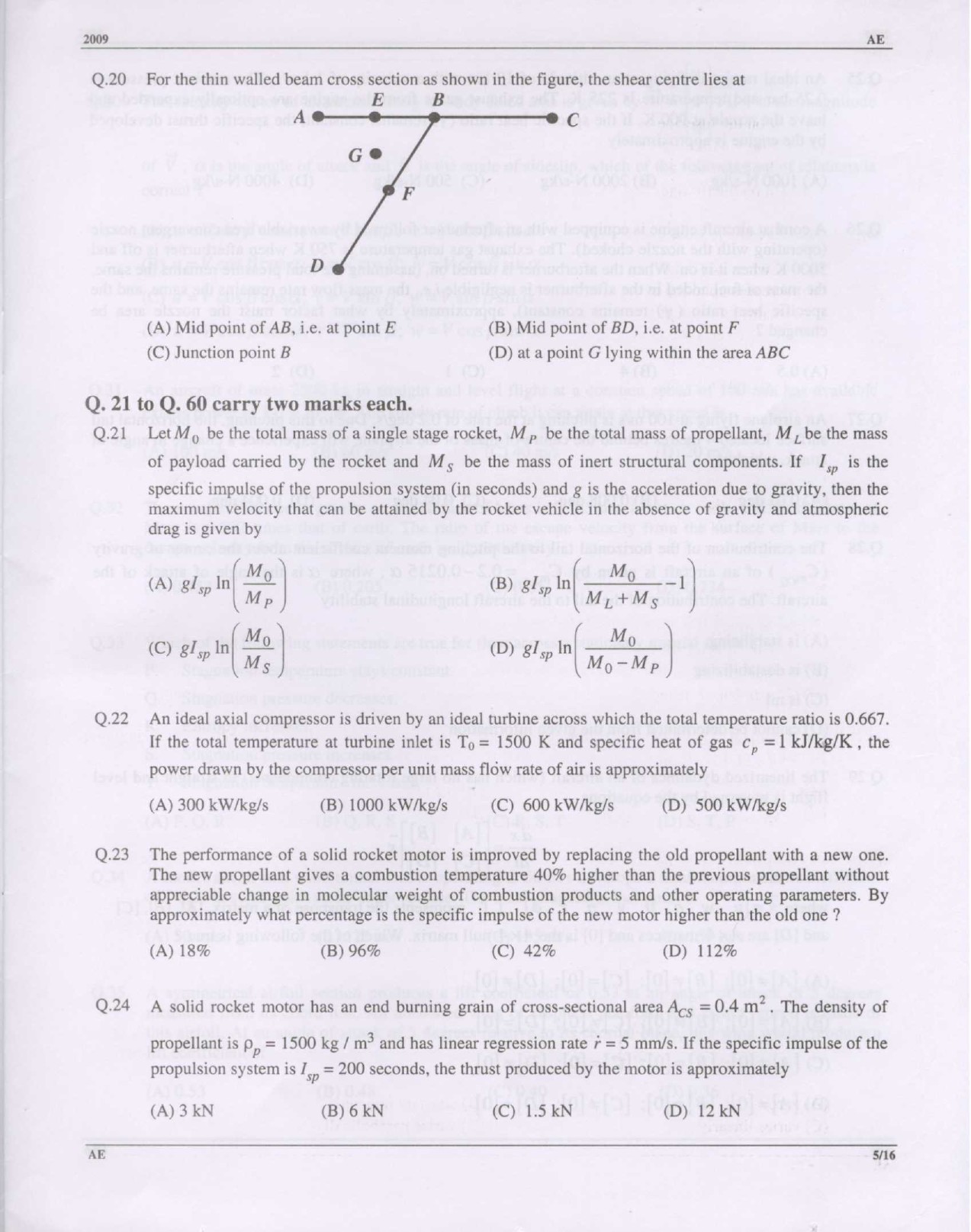 GATE Exam 2009 Aerospace Engineering Question Paper 5