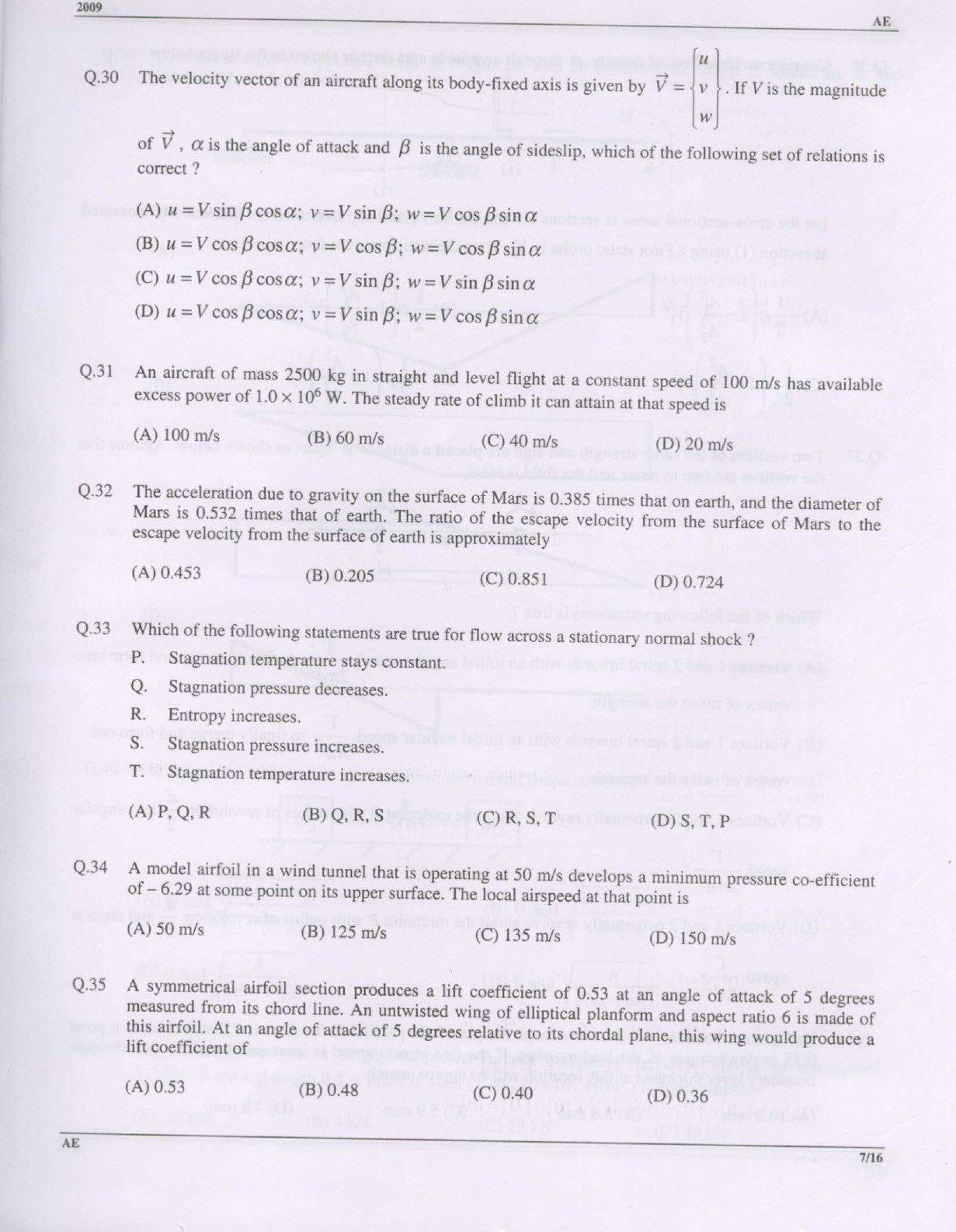 GATE Exam 2009 Aerospace Engineering Question Paper 7