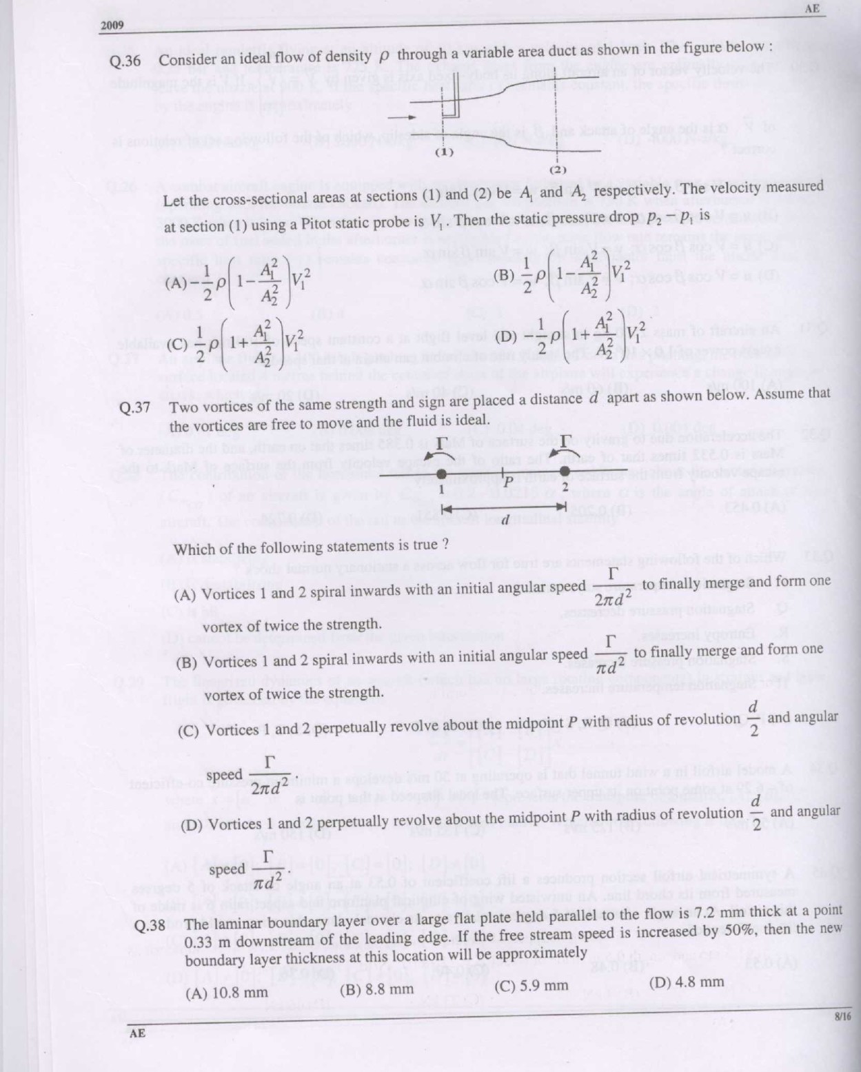 GATE Exam 2009 Aerospace Engineering Question Paper 8