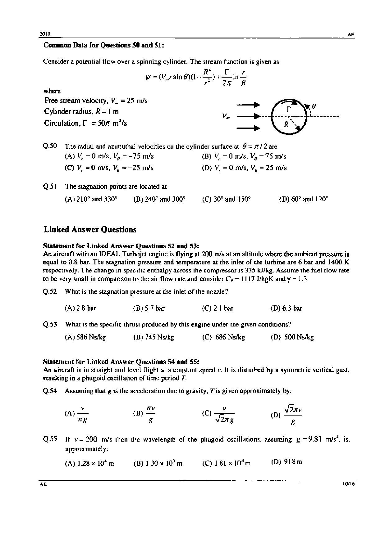 GATE Exam 2010 Aerospace Engineering Question Paper 10