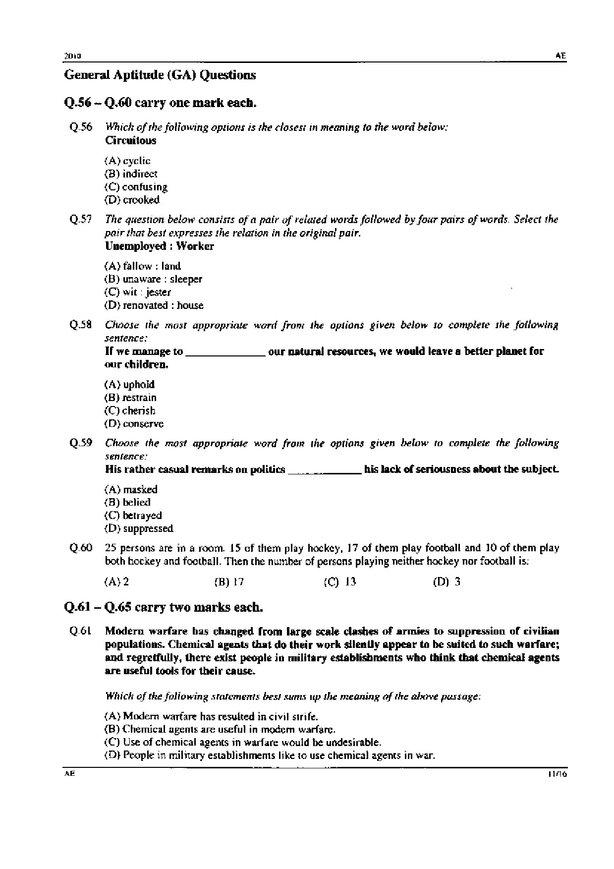 GATE Exam 2010 Aerospace Engineering Question Paper 11