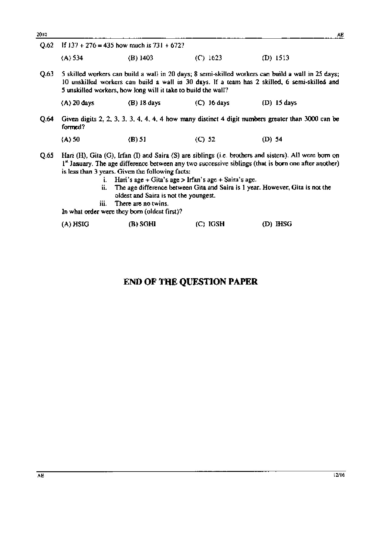 GATE Exam 2010 Aerospace Engineering Question Paper 12
