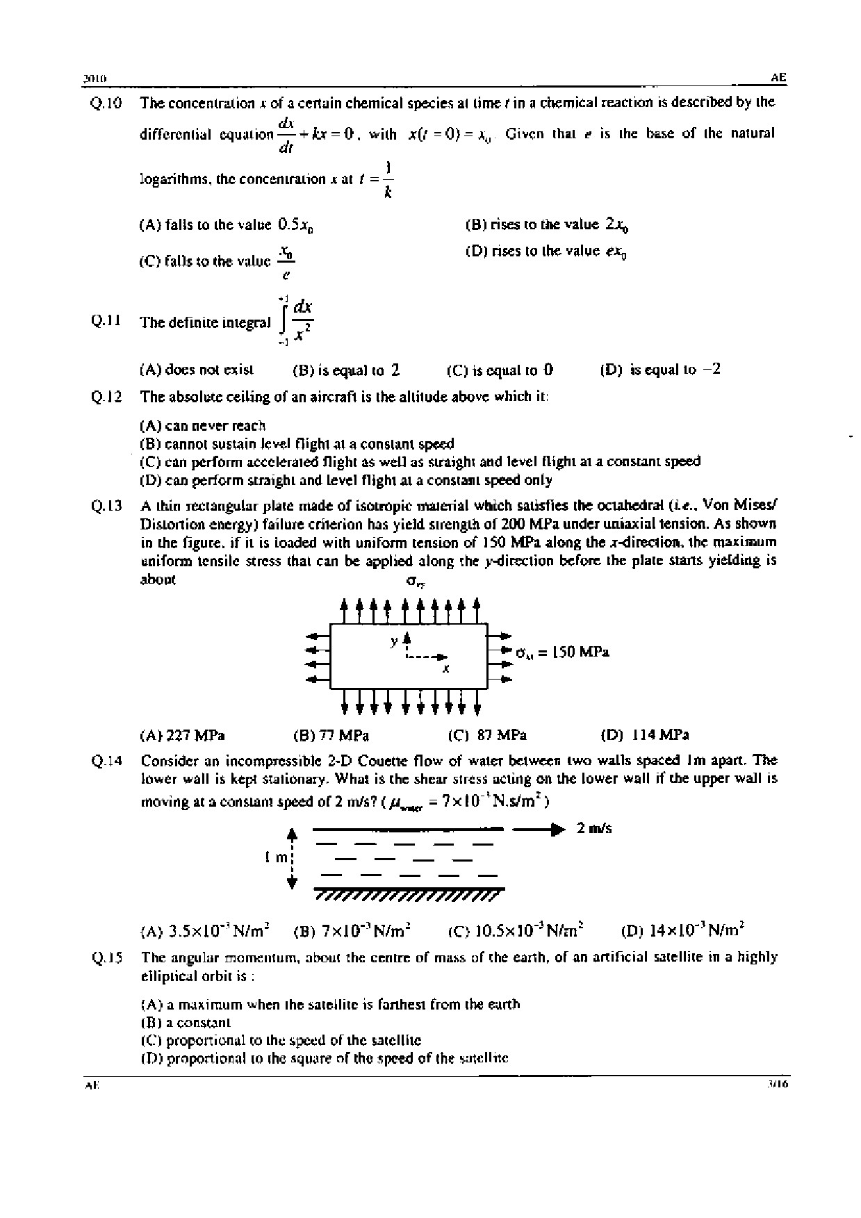 GATE Exam 2010 Aerospace Engineering Question Paper 3