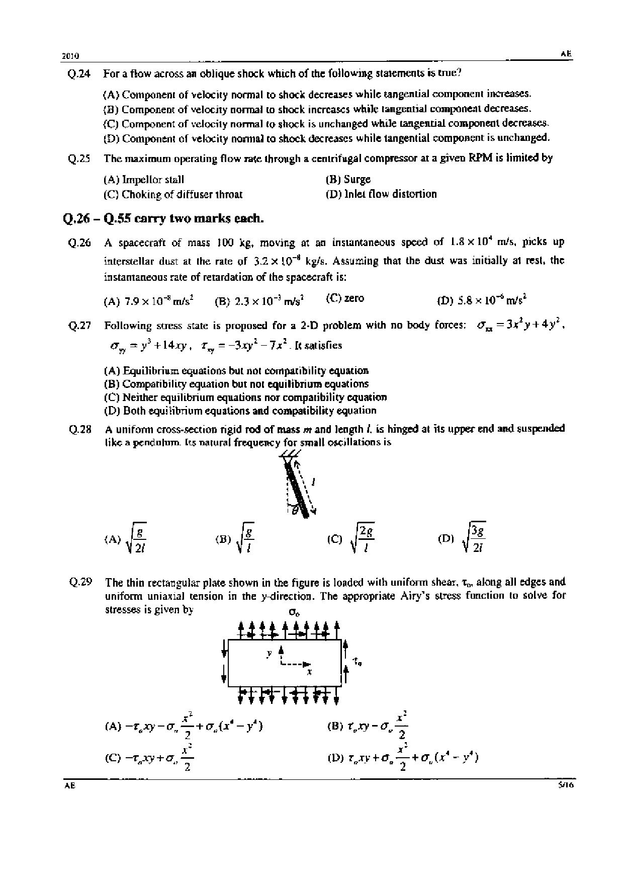 GATE Exam 2010 Aerospace Engineering Question Paper 5