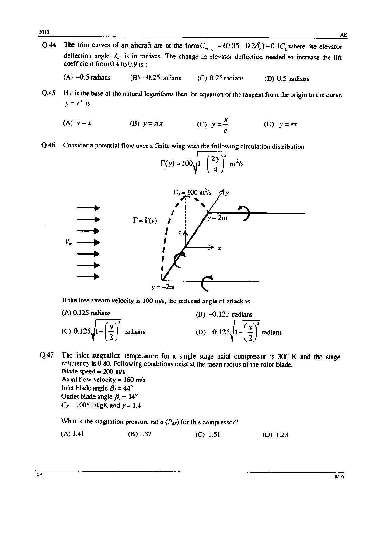 GATE Exam 2010 Aerospace Engineering Question Paper 8