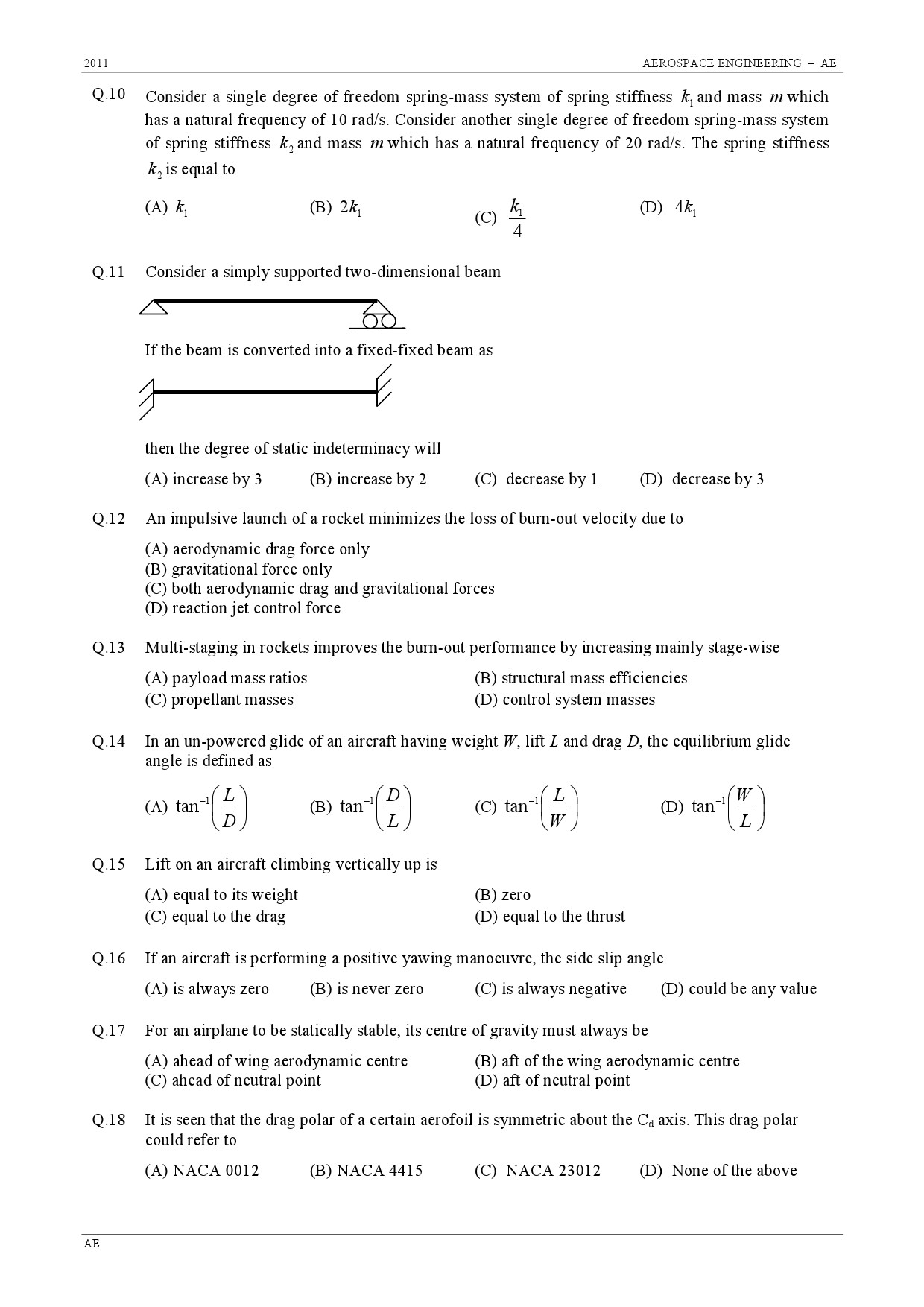 GATE Exam 2011 Aerospace Engineering Question Paper 3