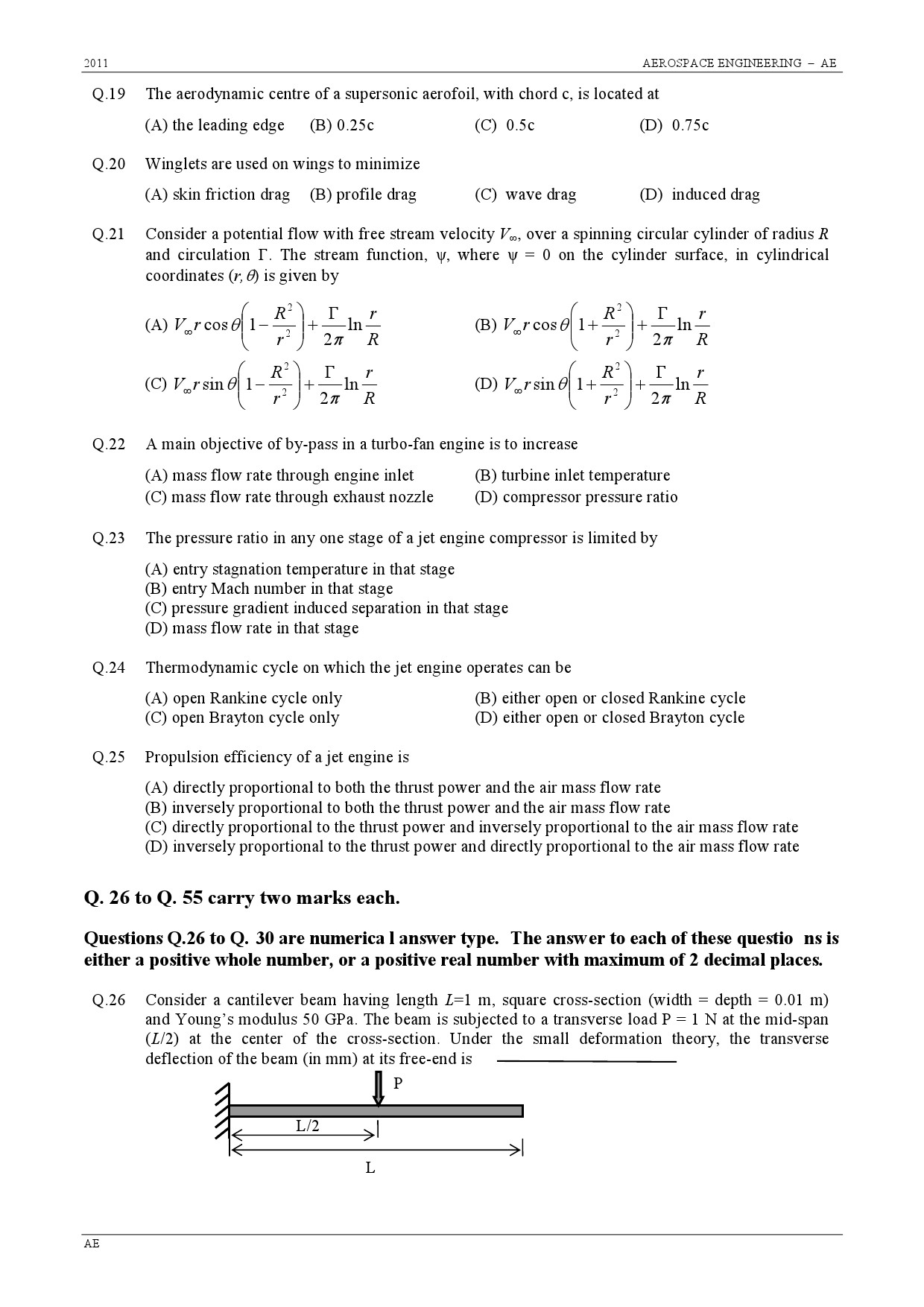 GATE Exam 2011 Aerospace Engineering Question Paper 4