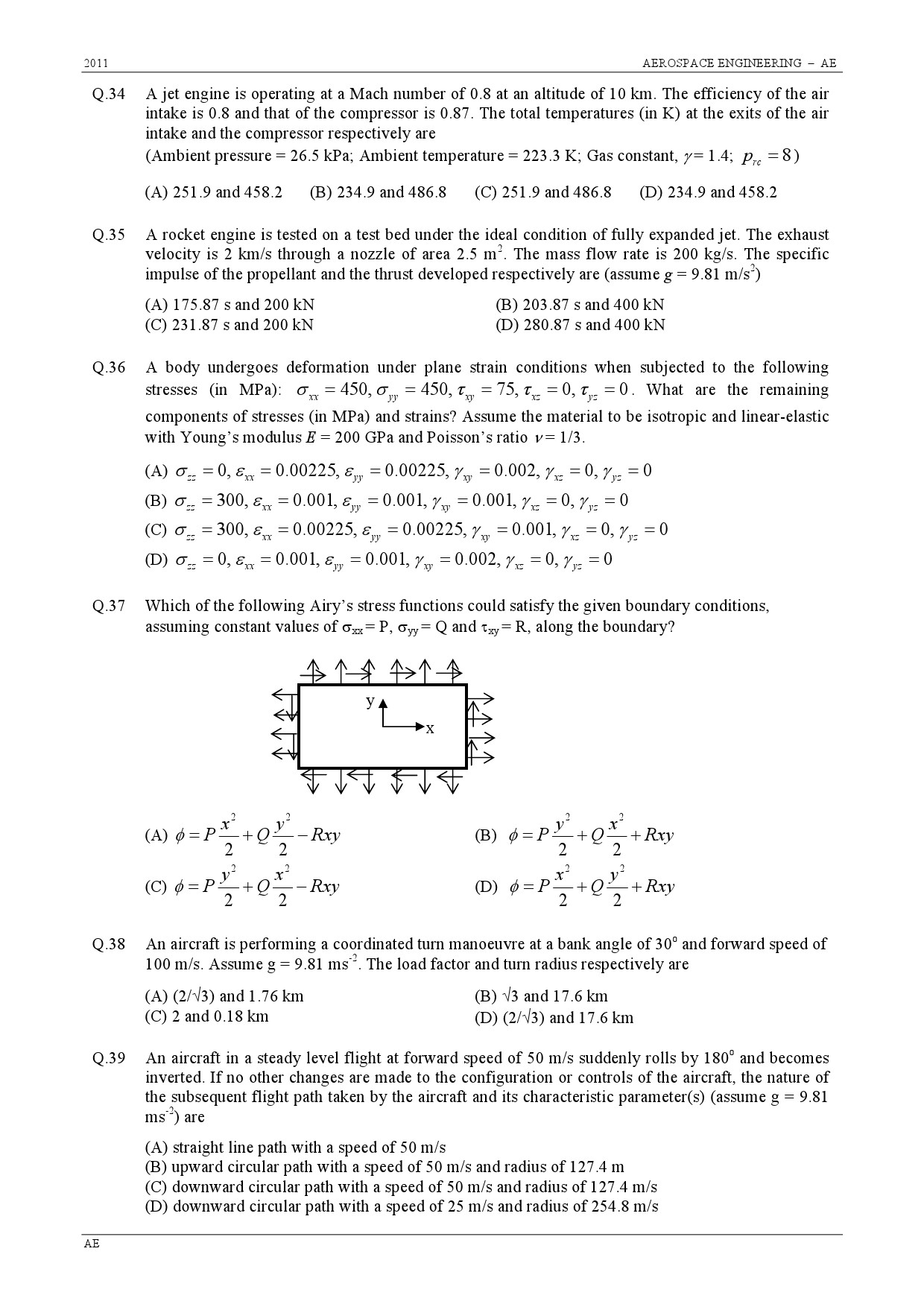 GATE Exam 2011 Aerospace Engineering Question Paper 6