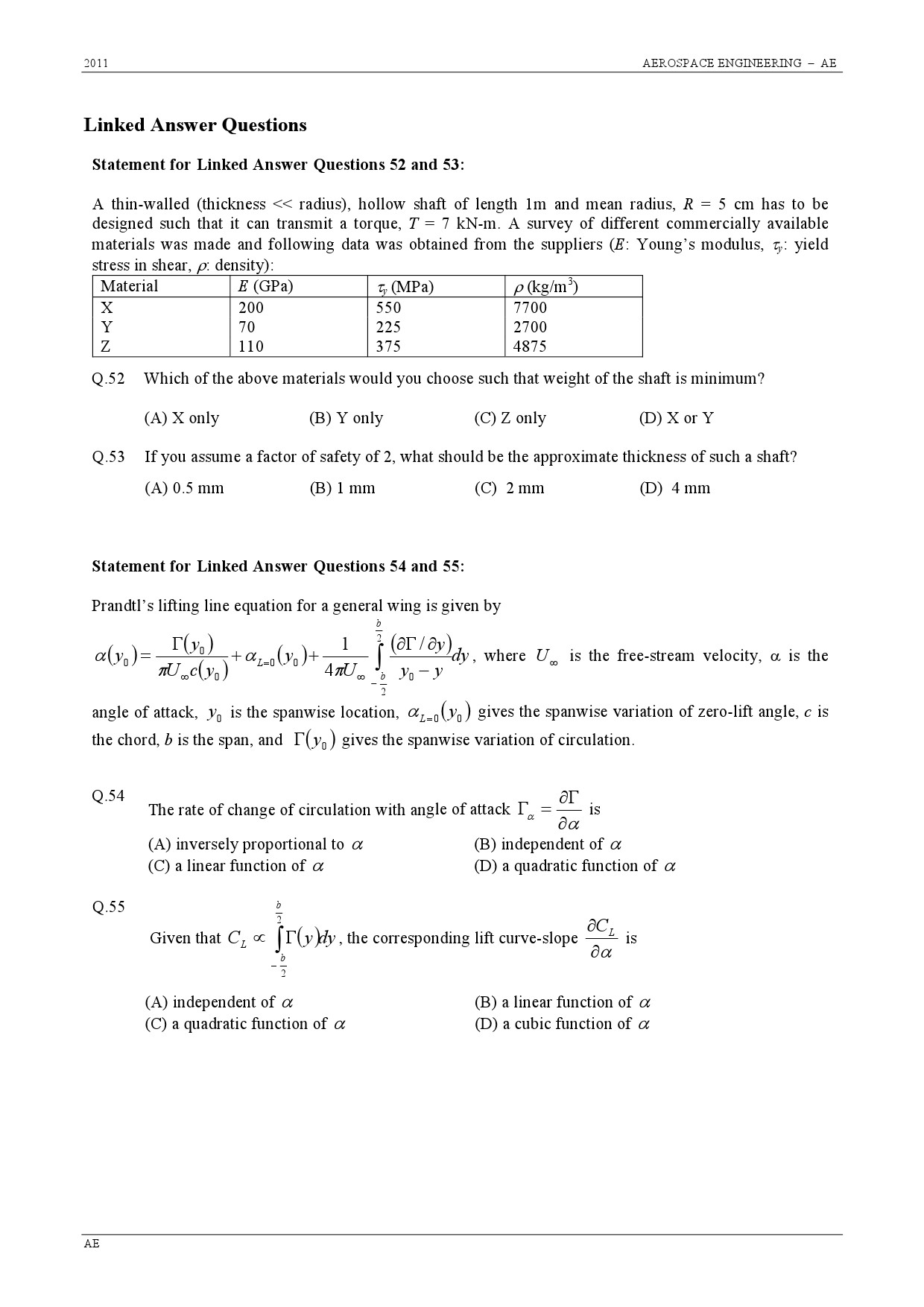 GATE Exam 2011 Aerospace Engineering Question Paper 9