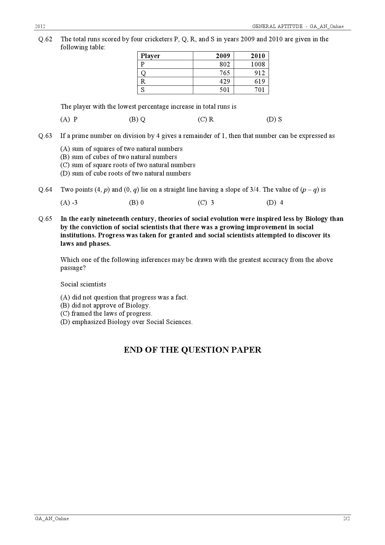 GATE Exam 2012 Aerospace Engineering Question Paper 9