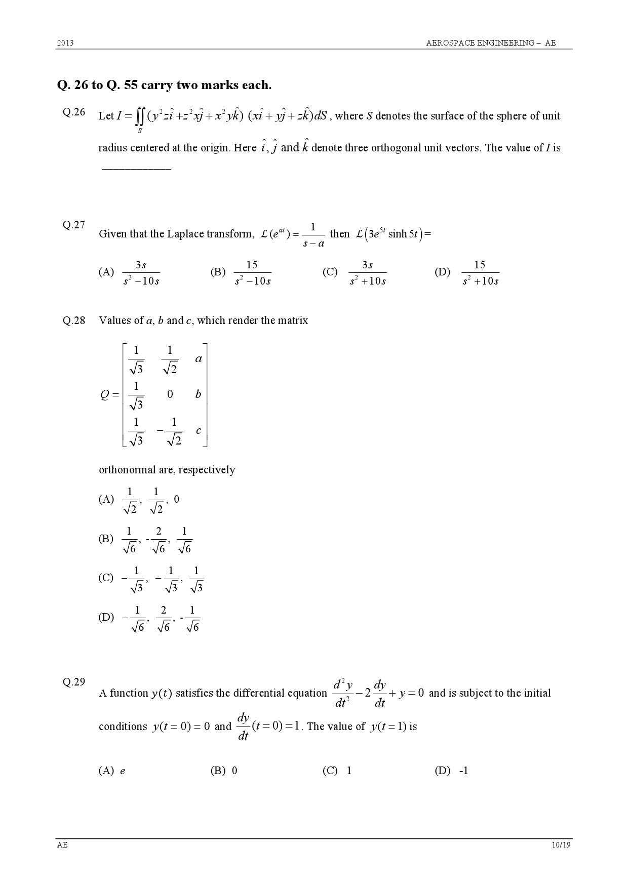 GATE Exam 2013 Aerospace Engineering Question Paper 10