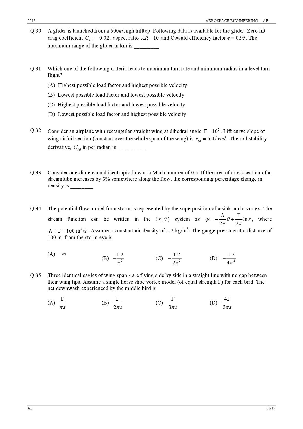 GATE Exam 2013 Aerospace Engineering Question Paper 11