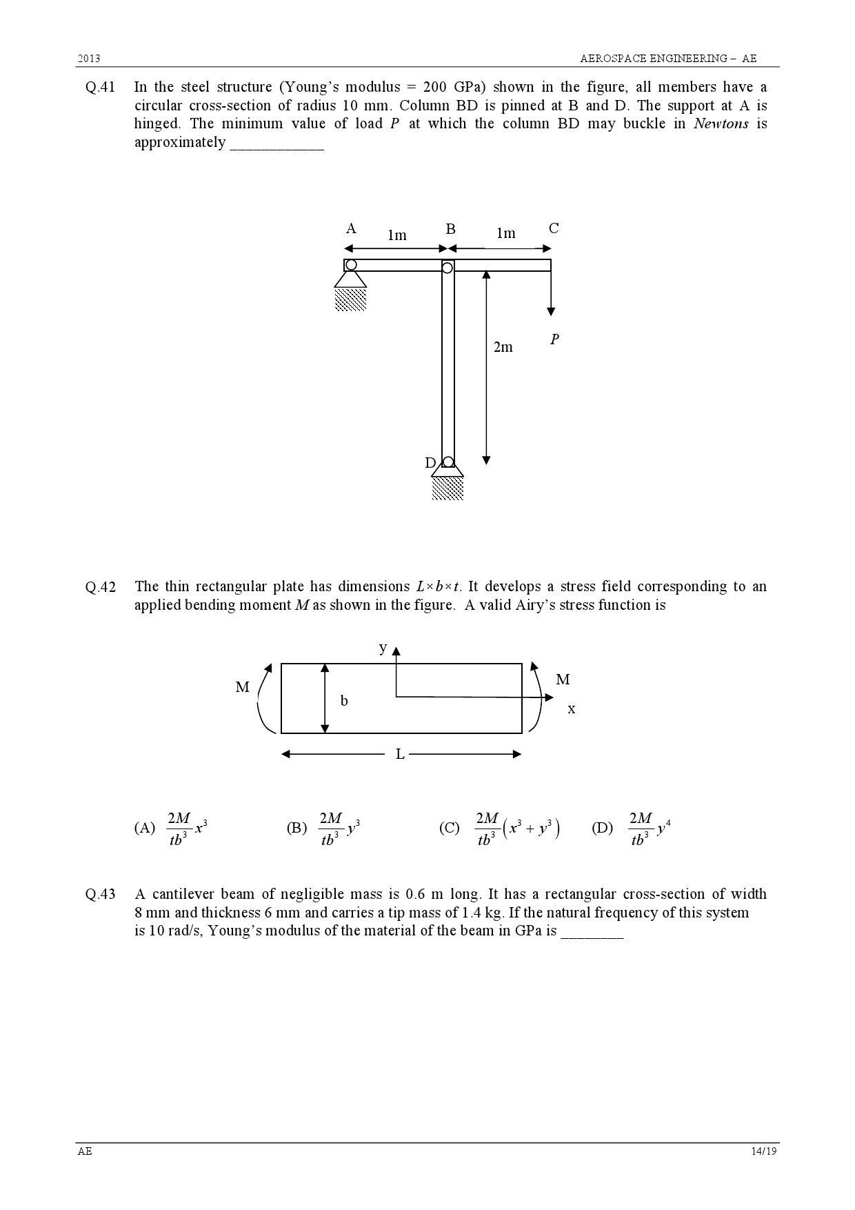 GATE Exam 2013 Aerospace Engineering Question Paper 14