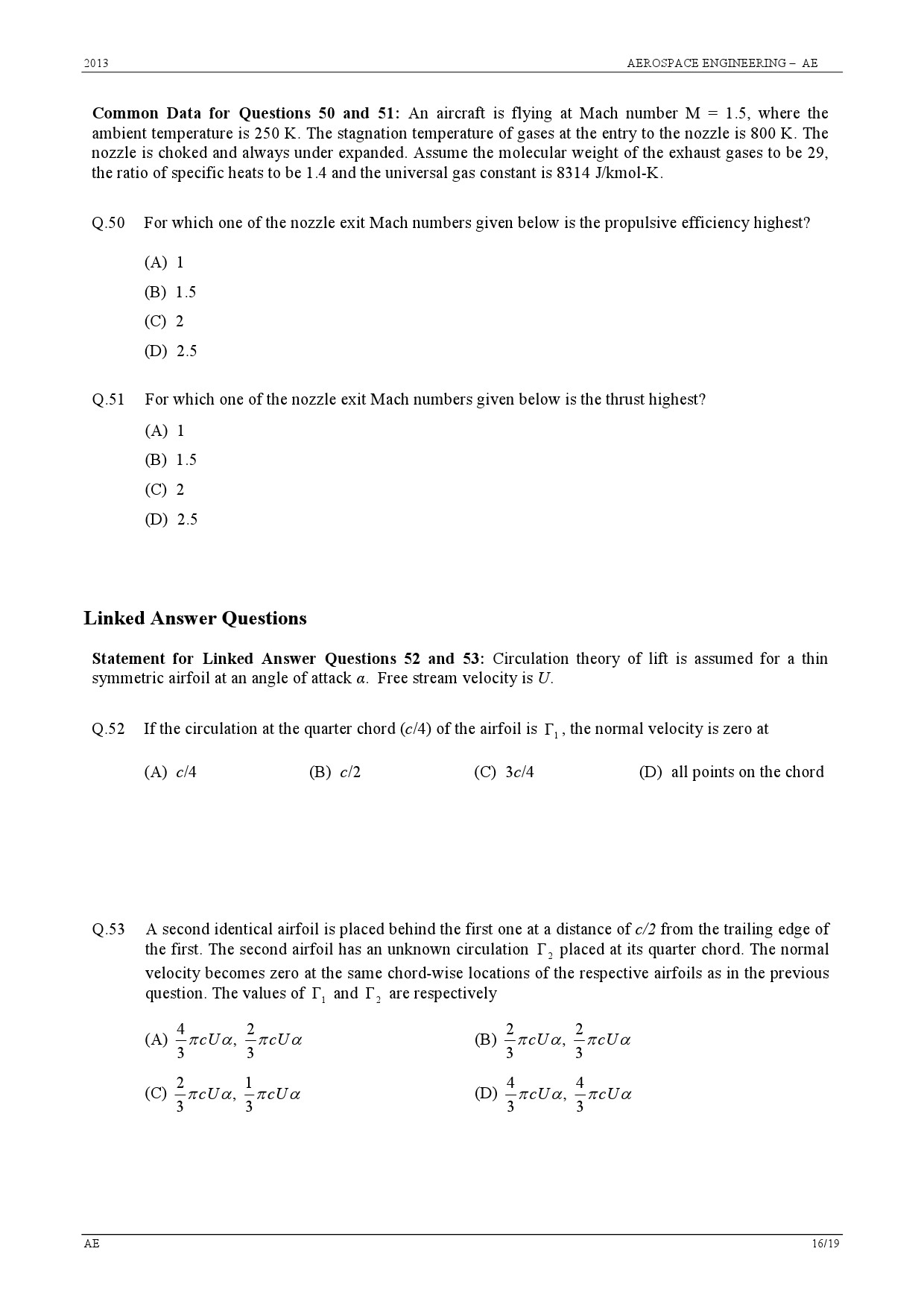 GATE Exam 2013 Aerospace Engineering Question Paper 16
