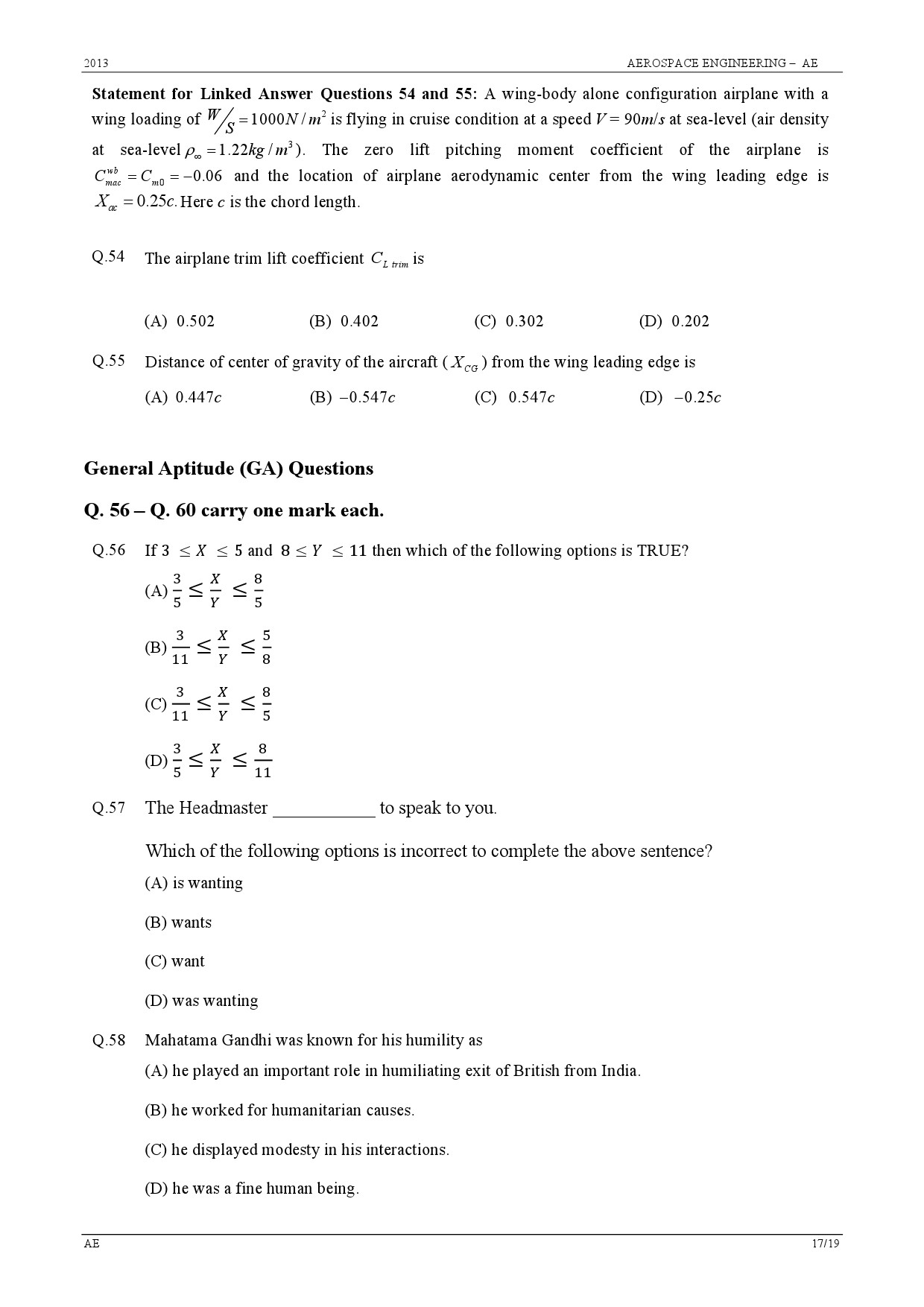 GATE Exam 2013 Aerospace Engineering Question Paper 17