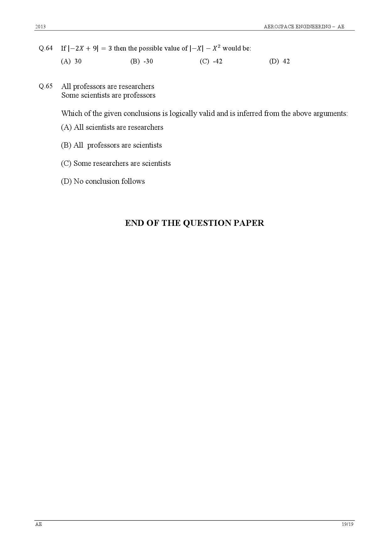 GATE Exam 2013 Aerospace Engineering Question Paper 19