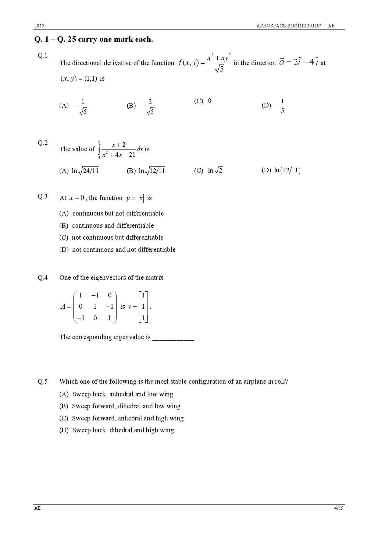 GATE Exam 2013 Aerospace Engineering Question Paper 4
