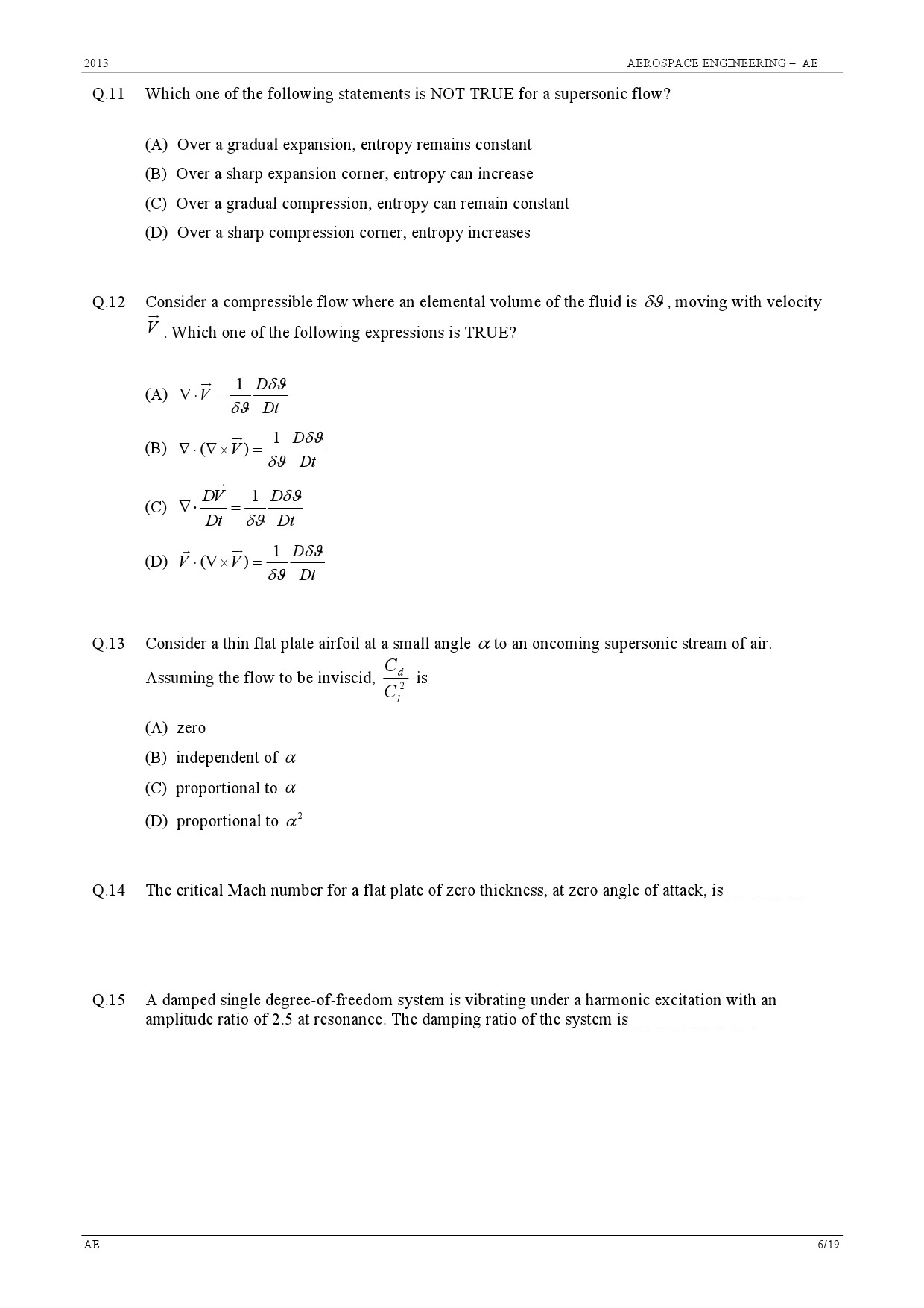 GATE Exam 2013 Aerospace Engineering Question Paper 6