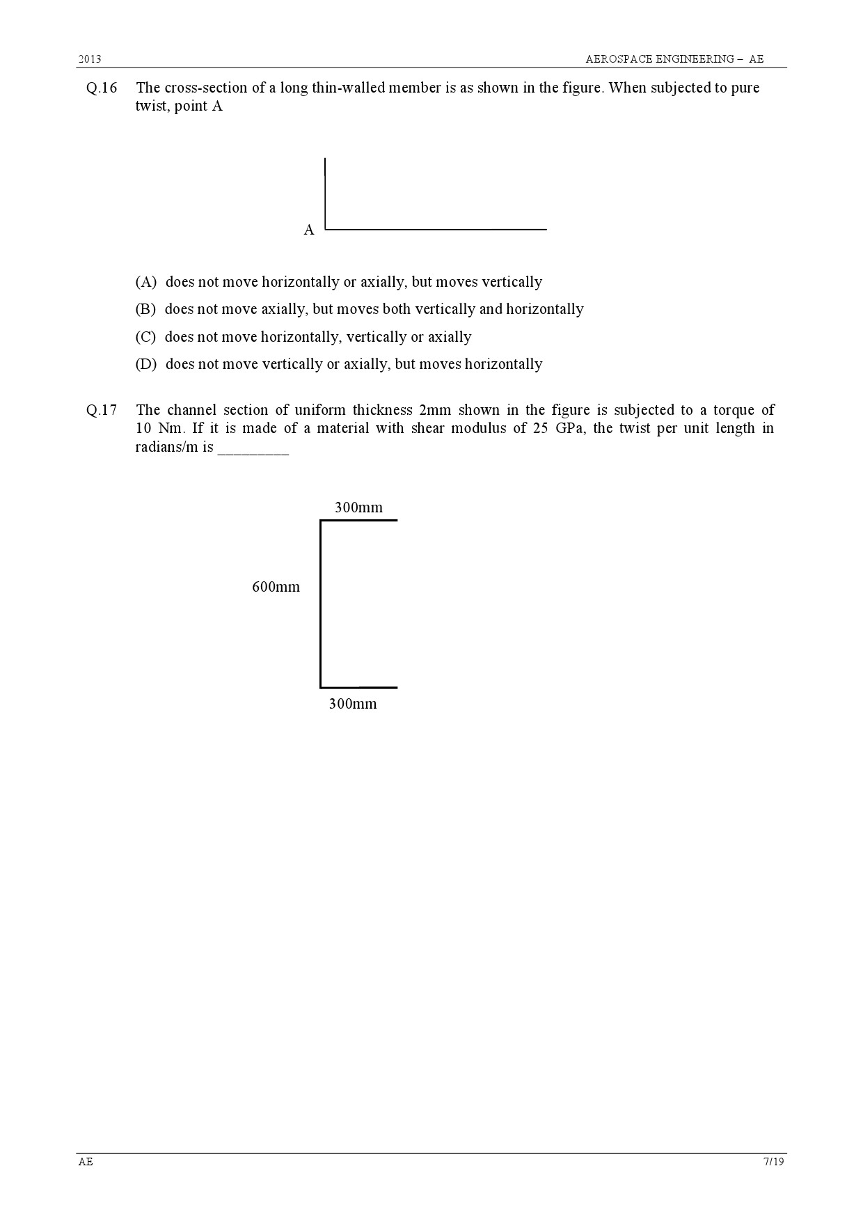 GATE Exam 2013 Aerospace Engineering Question Paper 7