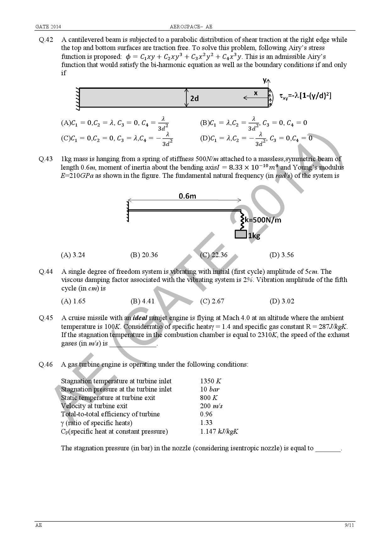 GATE Exam 2014 Aerospace Engineering Question Paper 13