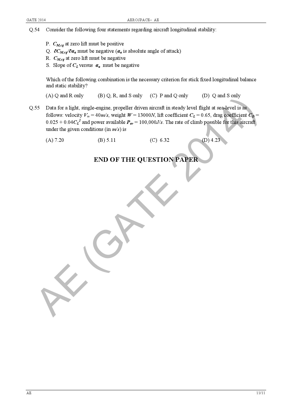 GATE Exam 2014 Aerospace Engineering Question Paper 15