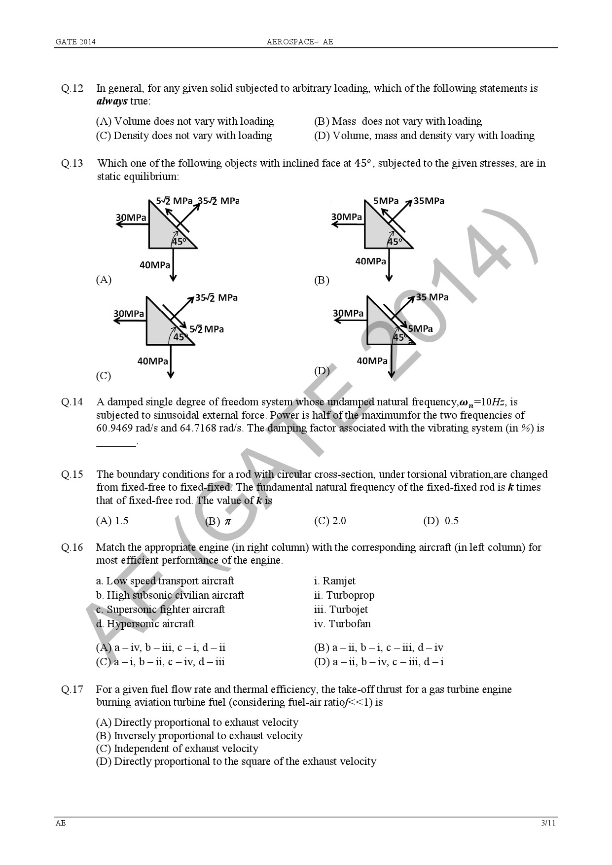 GATE Exam 2014 Aerospace Engineering Question Paper 7