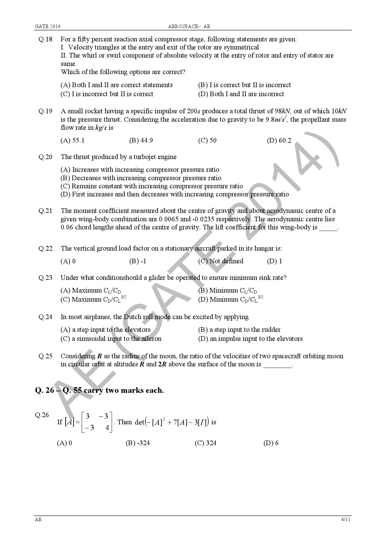 GATE Exam 2014 Aerospace Engineering Question Paper 8