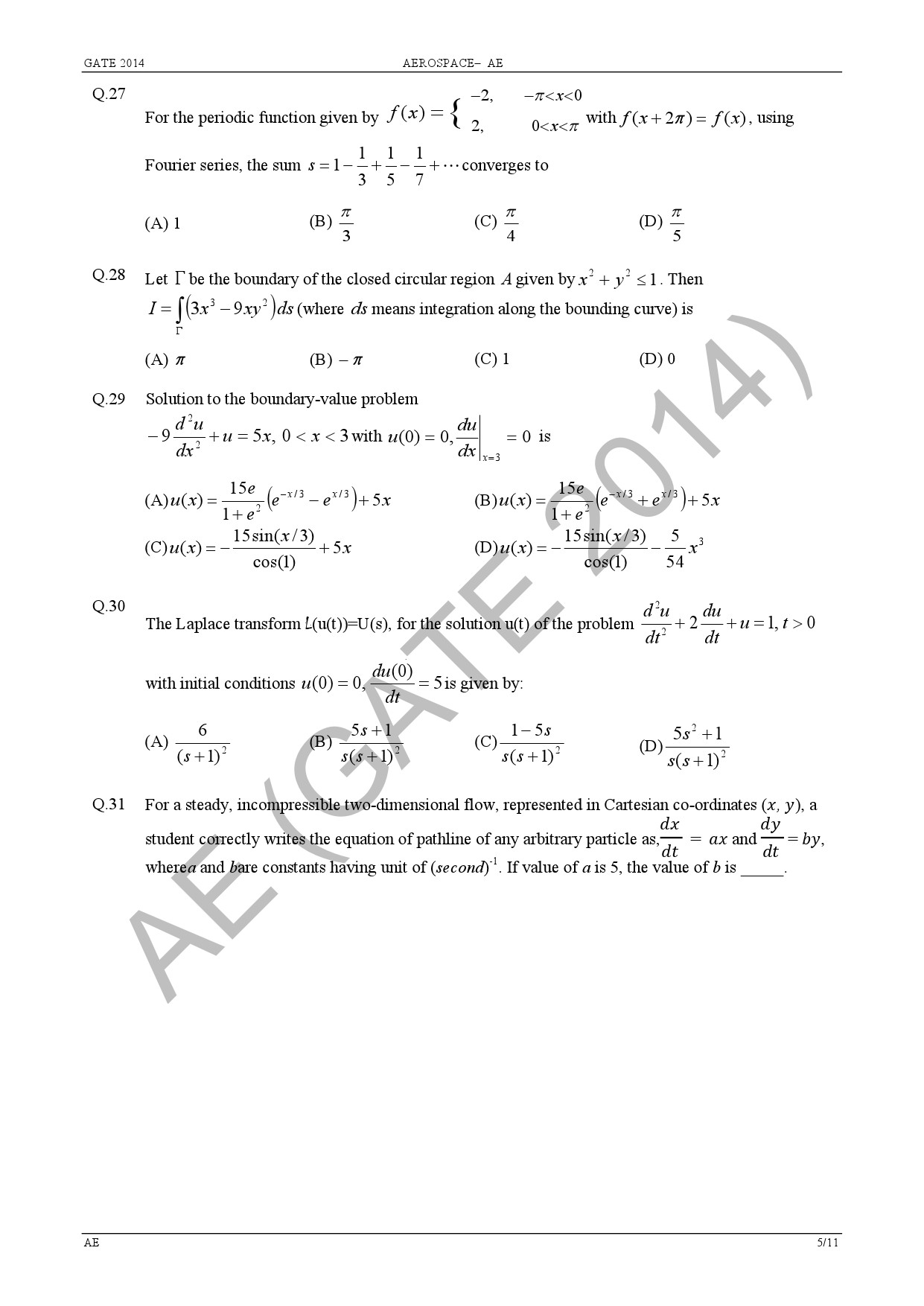 GATE Exam 2014 Aerospace Engineering Question Paper 9