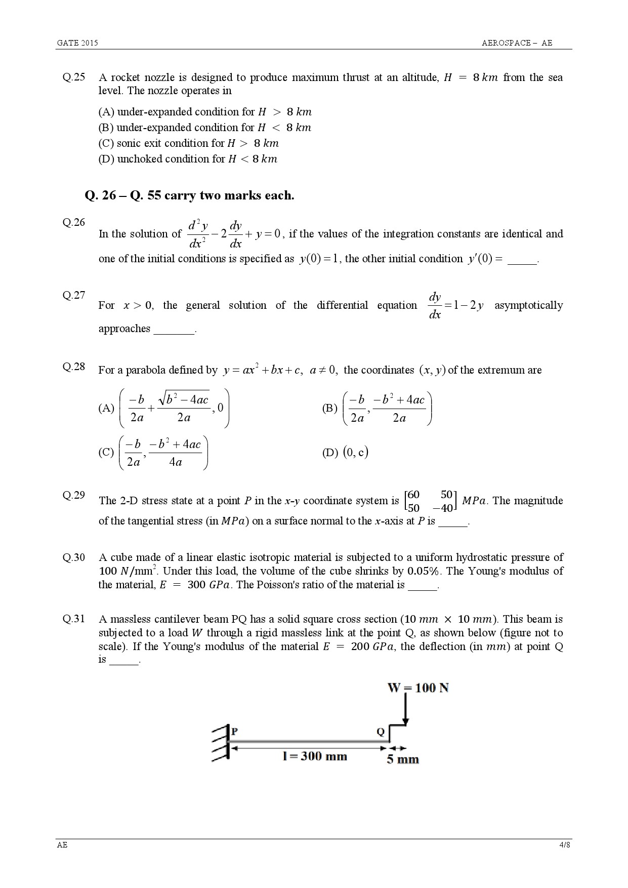 GATE Exam 2015 Aerospace Engineering Question Paper 4