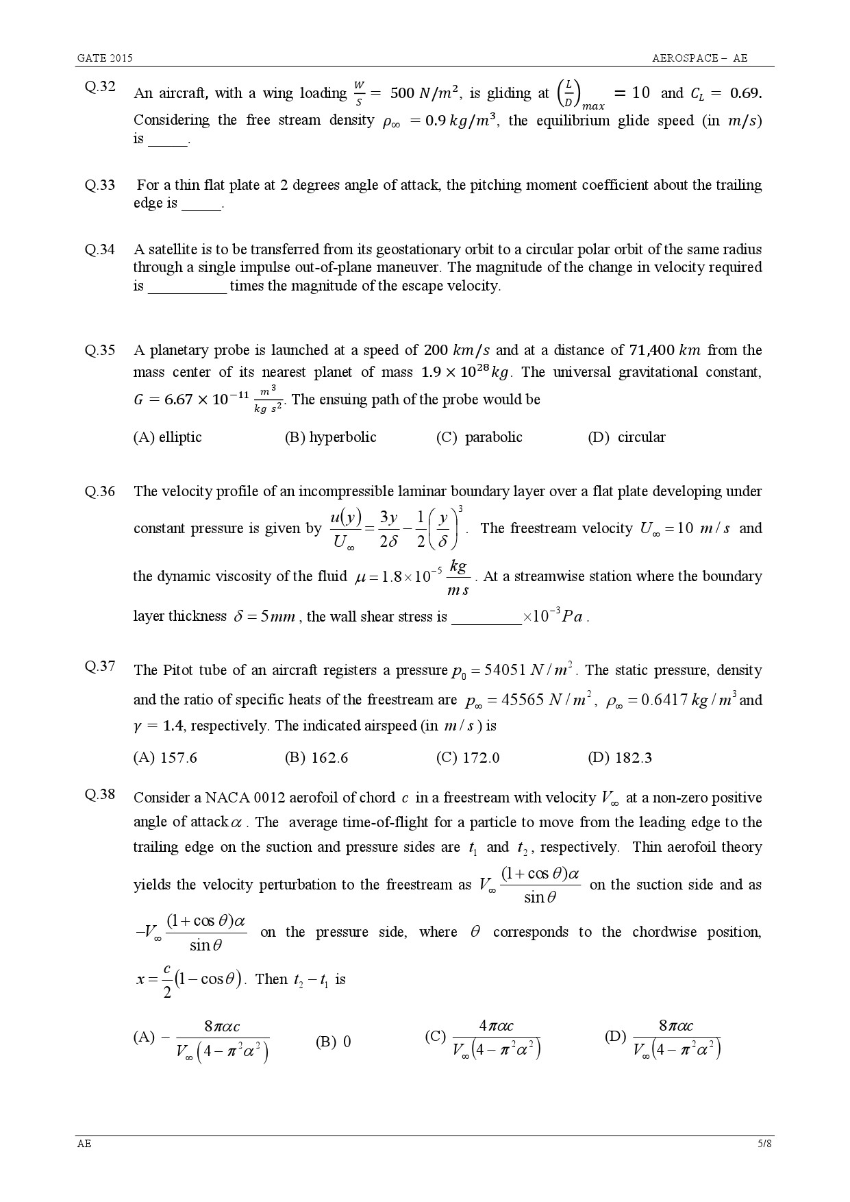 GATE Exam 2015 Aerospace Engineering Question Paper 5
