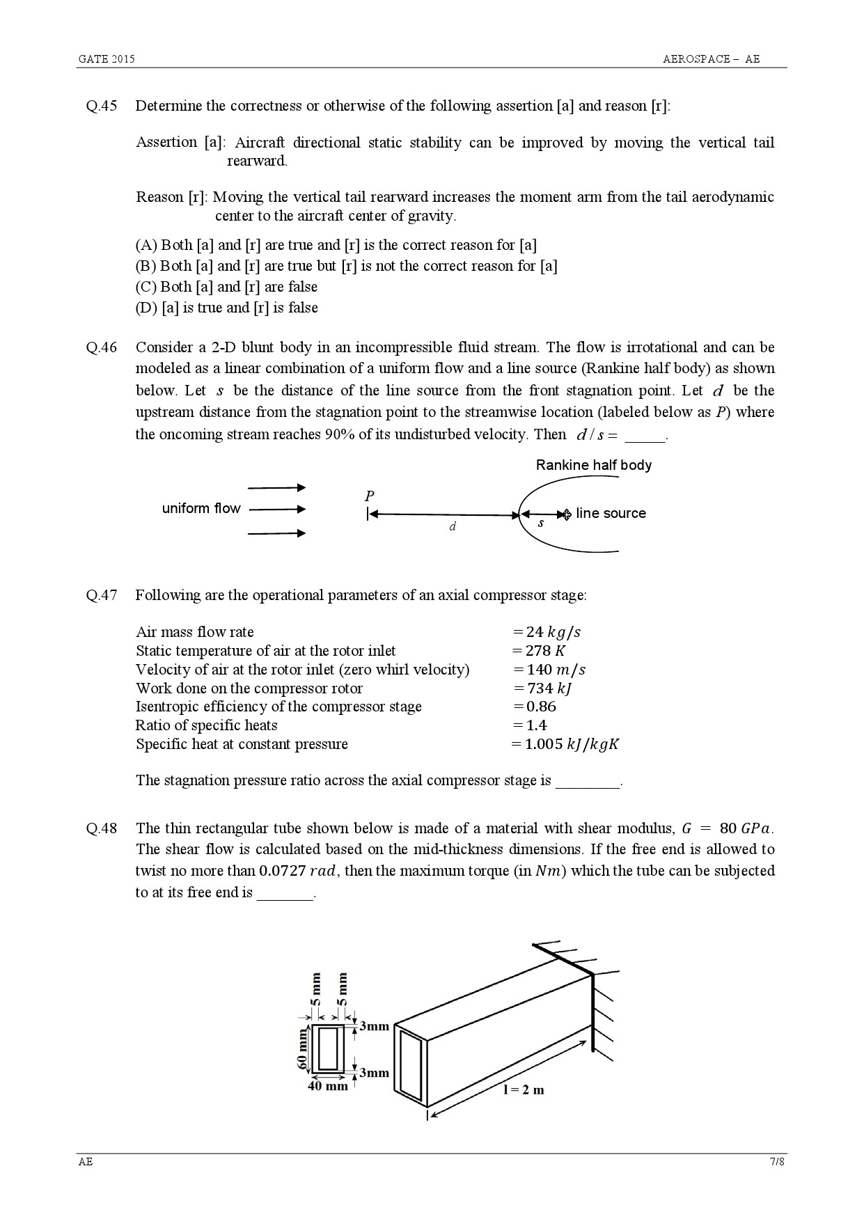 GATE Exam 2015 Aerospace Engineering Question Paper 7