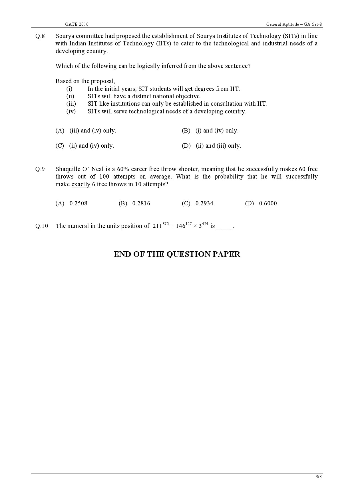 GATE Exam 2016 Aerospace Engineering Question Paper 12