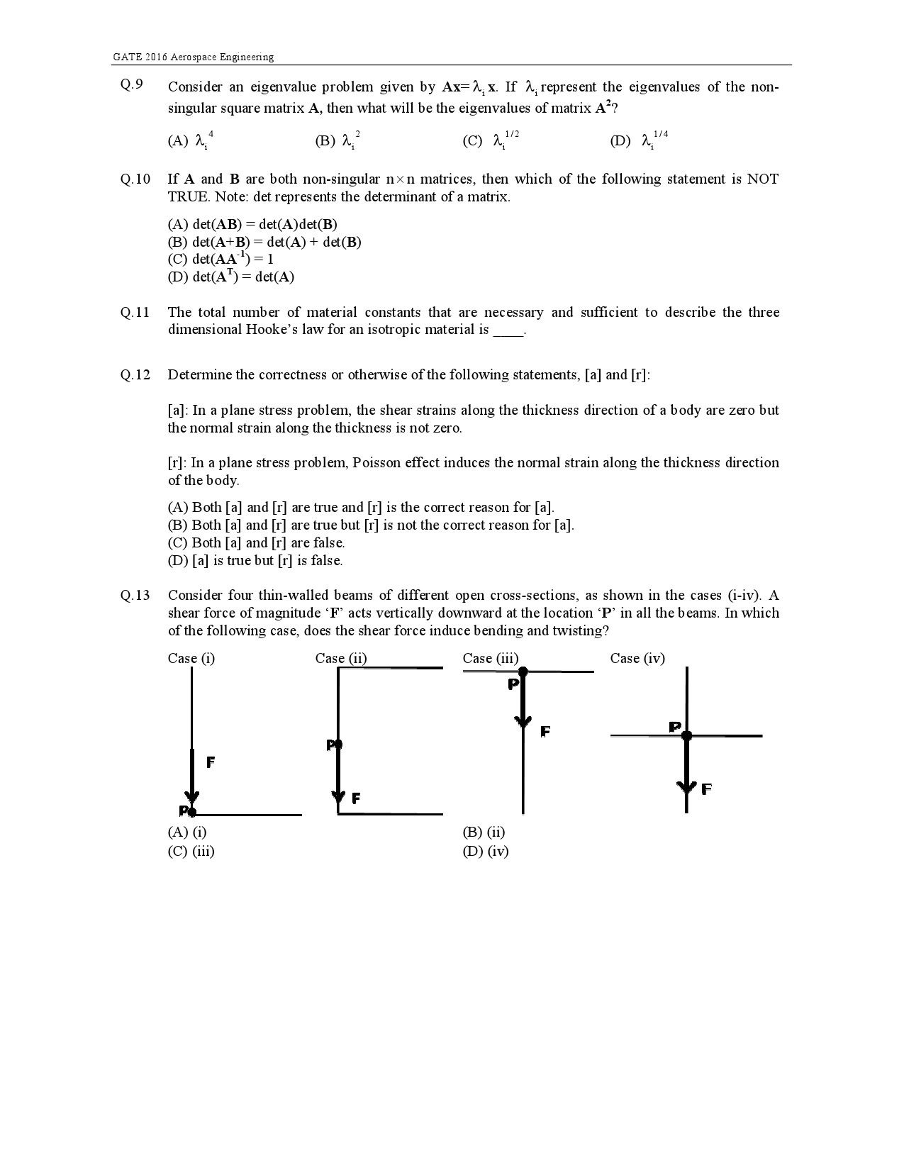 GATE Exam 2016 Aerospace Engineering Question Paper 2