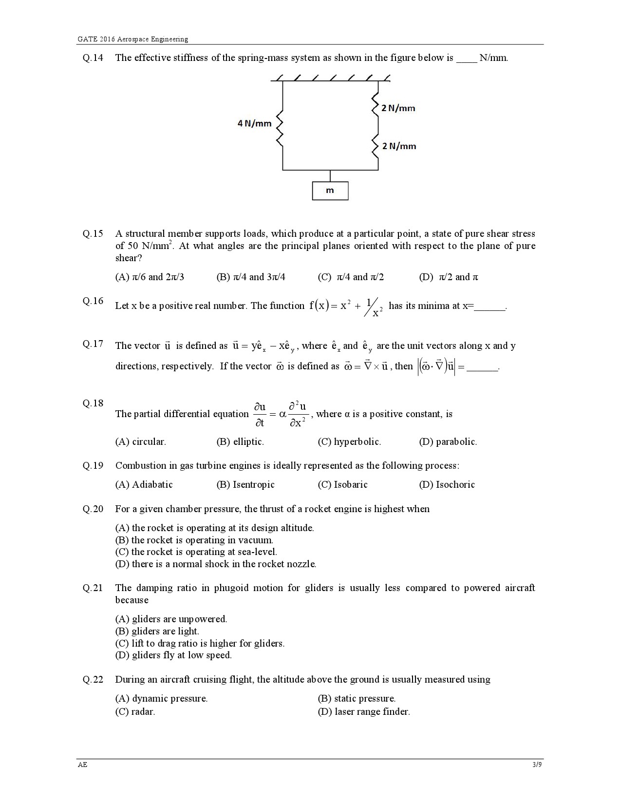 GATE Exam 2016 Aerospace Engineering Question Paper 3