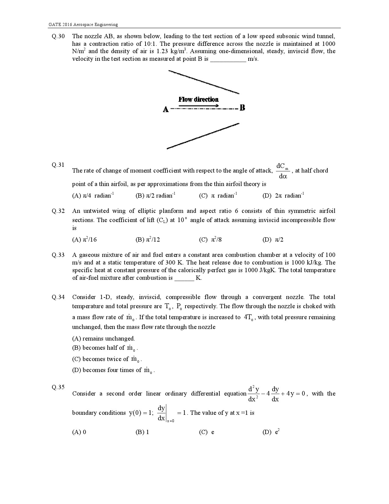 GATE Exam 2016 Aerospace Engineering Question Paper 5