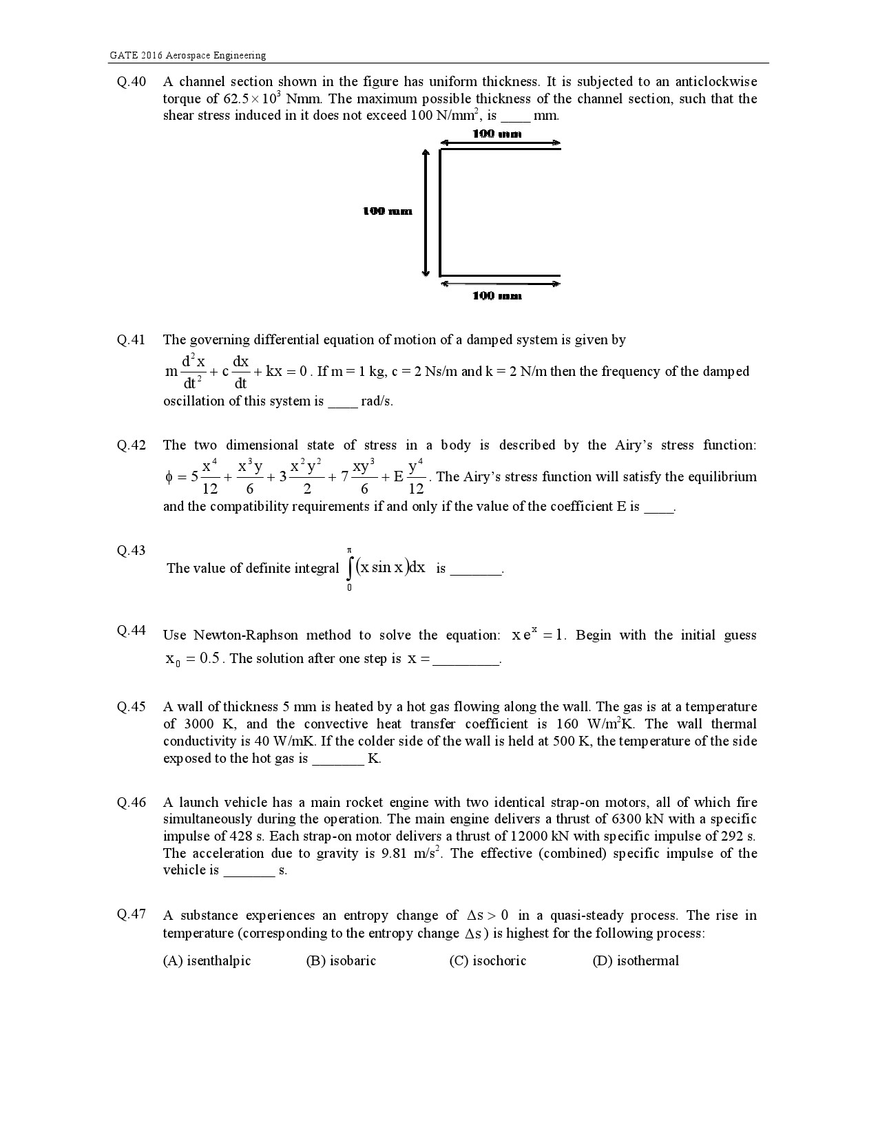 GATE Exam 2016 Aerospace Engineering Question Paper 7