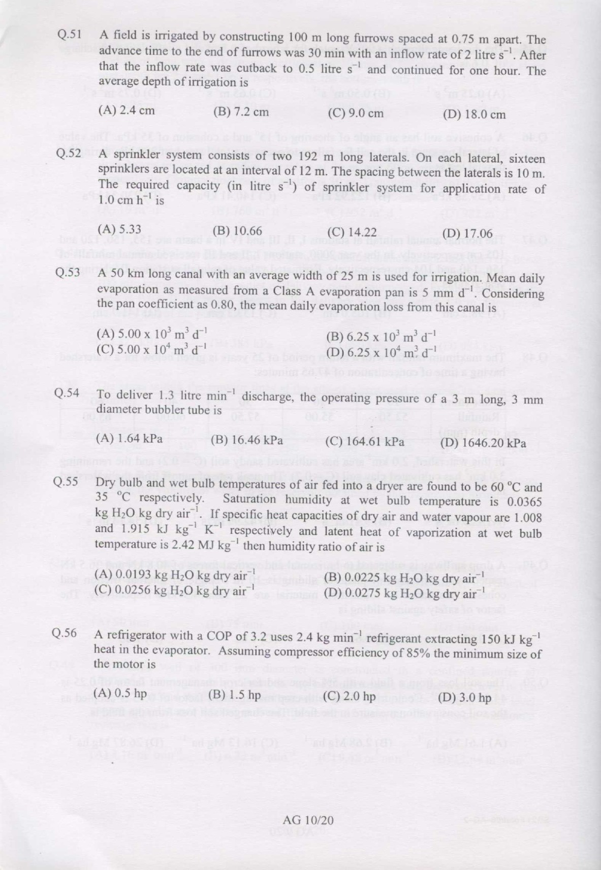 GATE Exam Question Paper 2007 Agricultural Engineering 10