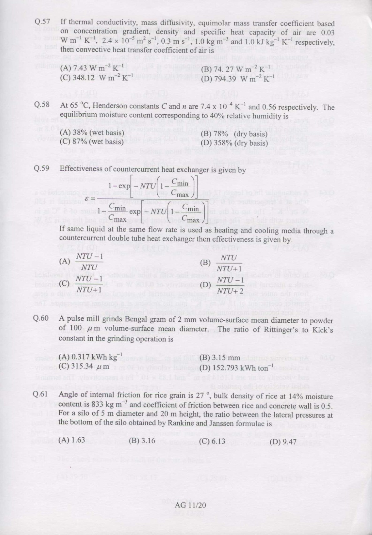 GATE Exam Question Paper 2007 Agricultural Engineering 11