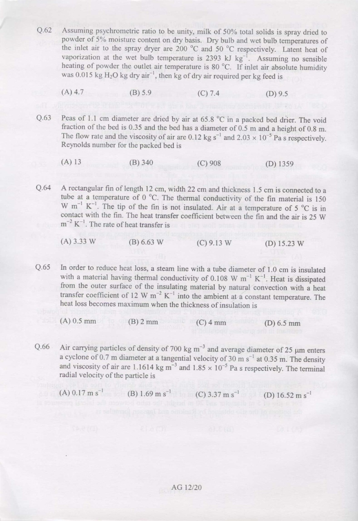 GATE Exam Question Paper 2007 Agricultural Engineering 12