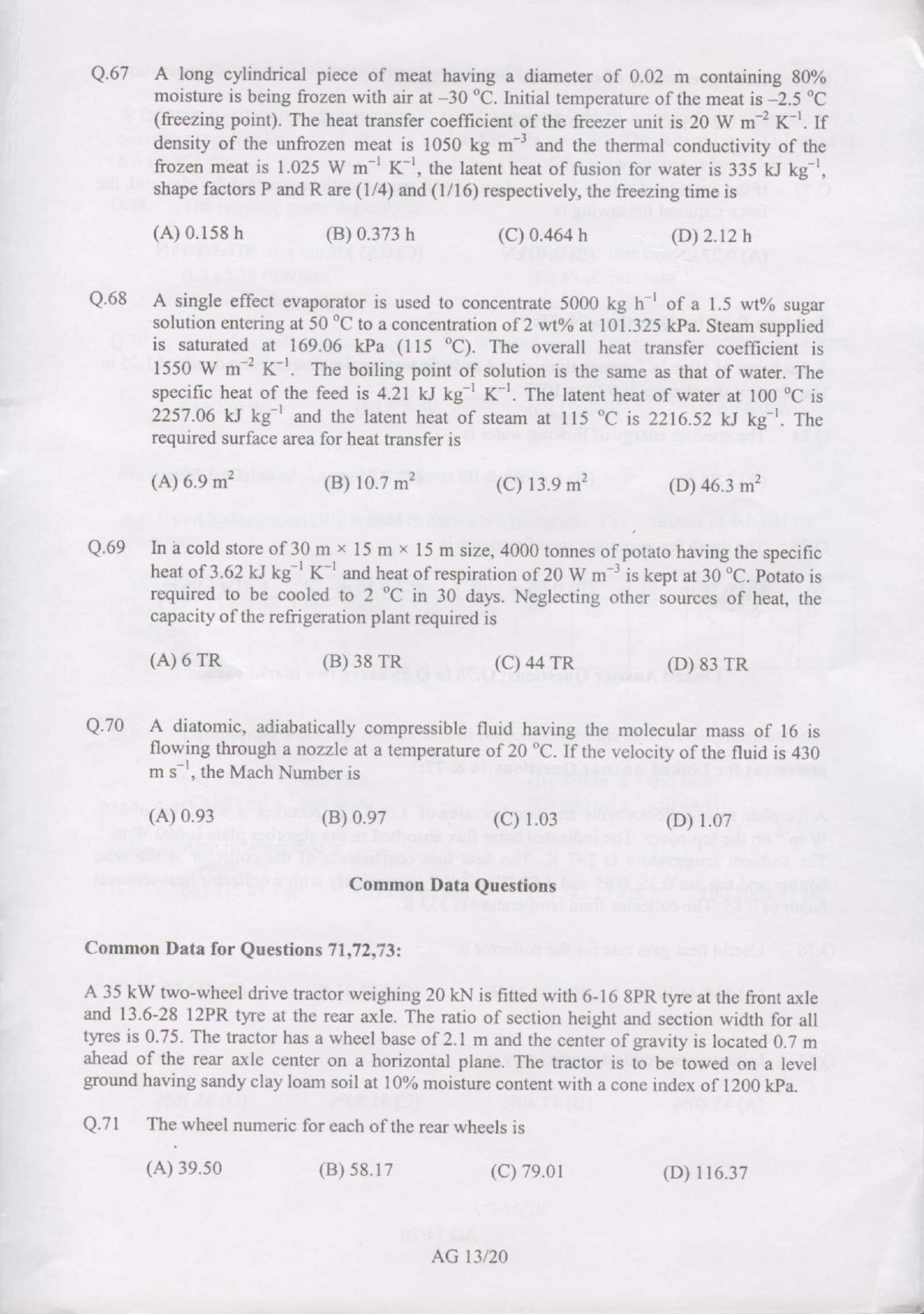 GATE Exam Question Paper 2007 Agricultural Engineering 13